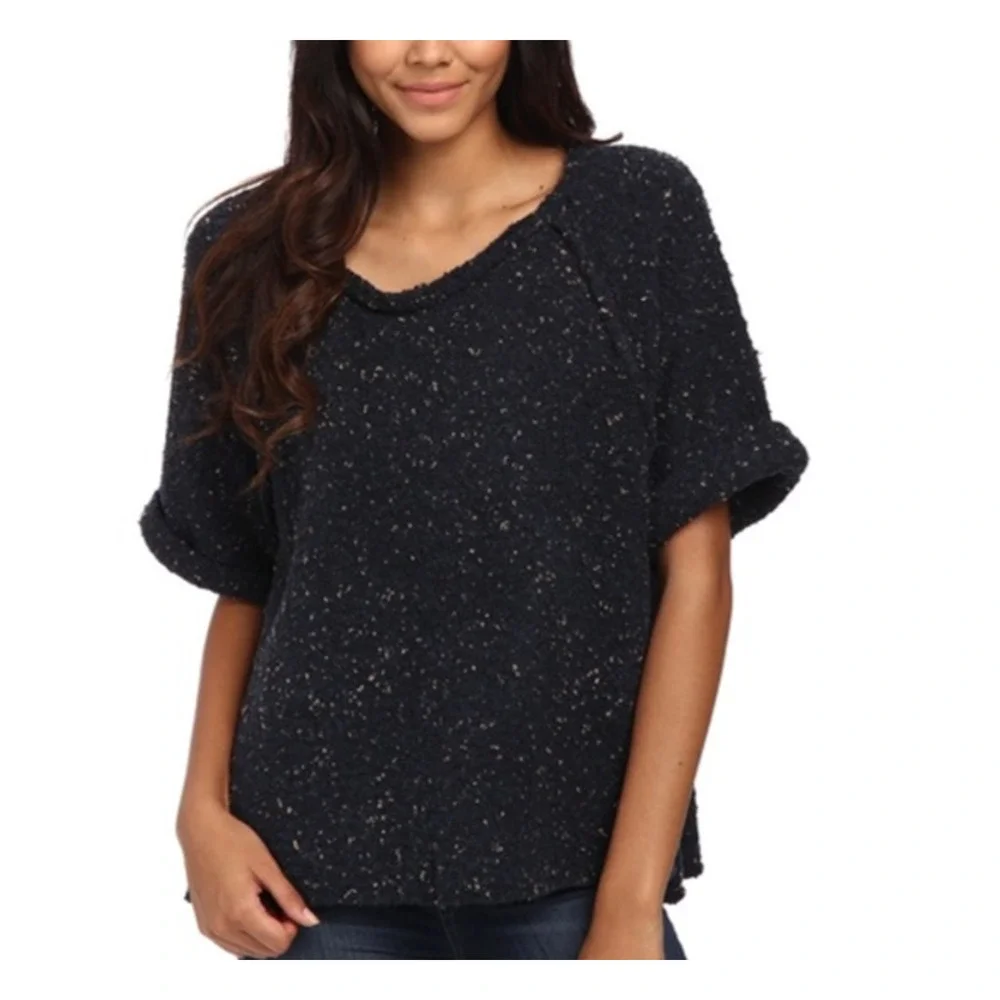 Free People Tweed Knit oversized Sweater Midnight Large A004937